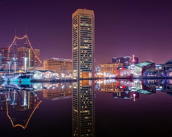 Baltimore Inner Harbor Night Reflections: Fine Art Photograph
