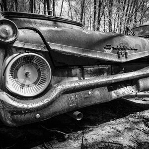 Ford Fairlane Black and White Fine Art Print, Junkyard Car, Old Car, Vintage Car, Fine Art Photograph, Rusty Car