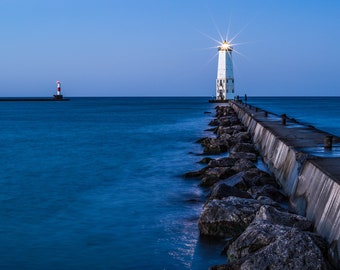 Frankfort Michigan Lighthouse, Michigan Art, Michigan Photography, Beach Art, Great Lakes, Lake Michigan, Fine Art Color Photograph