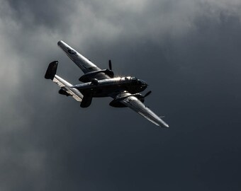 B25 Mitchell Flies into the Storm, Fine Art Photography, Black and White Photography