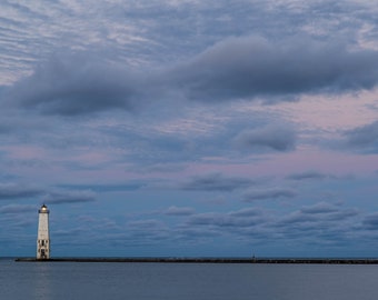 Lighthouse Frankfort Michigan Sunrise, Michigan Art, Michigan Photography, Beach Art, Great Lakes, Lake Michigan, Fine Art Color Photograph