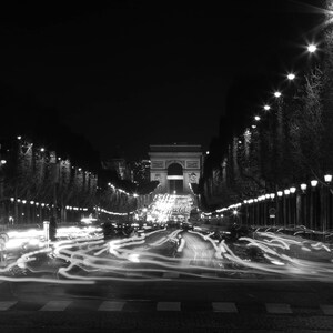 Paris Photography: Champs Elysees Night Frenzy, Black and White Fine Art