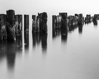 Black and White Beach Art: Abstract Groynes Gallery Wrap Canvas