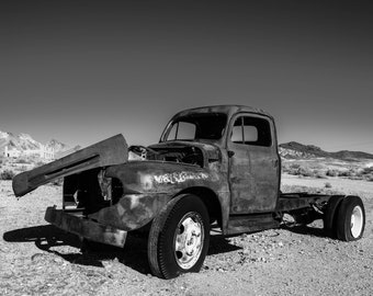 Desert Truck Black and White Fine Art Print, Junkyard Truck, Old Truck, Vintage Truck, Fine Art Photograph, Rusty Truck, Vintage Jeep