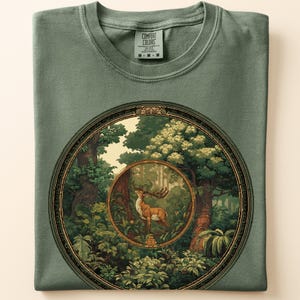 Emerald Forest Monarch Deer Shirt Gift Vintage Forest Stag Tee Nature Comfort Colors