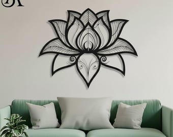 Lotus Flower Metal Wall Art – Black Mandala Wall Decor, Yoga Zen Metal Wall Hanging, Modern Minimalist Spiritual Home Decor Gift