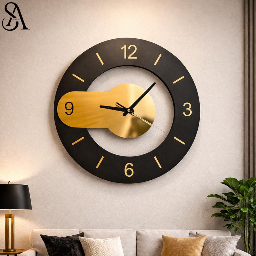 Modern Metal Wall Clock Black & Gold – Minimalist Silent Round Wall ...