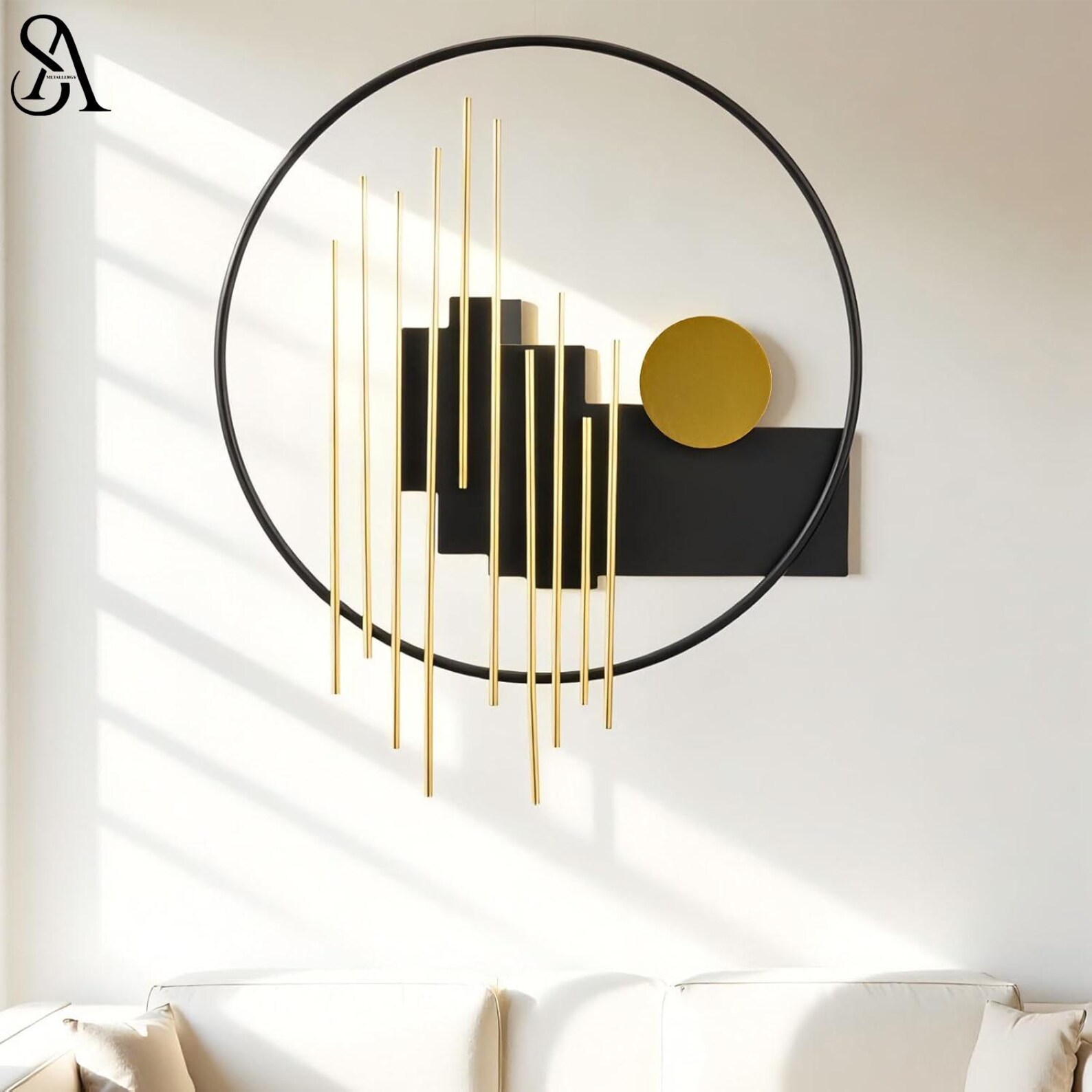 Black and Gold Abstract Metal Wall Art – Geometric 3D Sculpture , Round ...