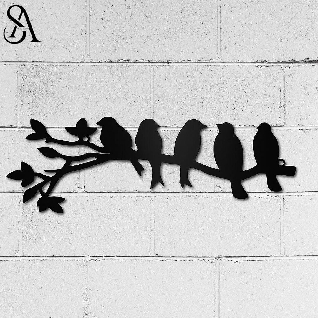 Metal Birds on Branch Wall Art • Laser Cut Bird Silhouette Decor ...