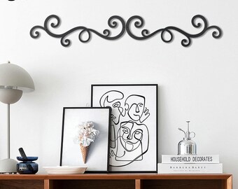 Elegant Scroll Metal Wall Art – Horizontal Modern Swirl Wall Decor for Living Room, Bedroom, Entryway, Minimalist Iron Wall Hanging