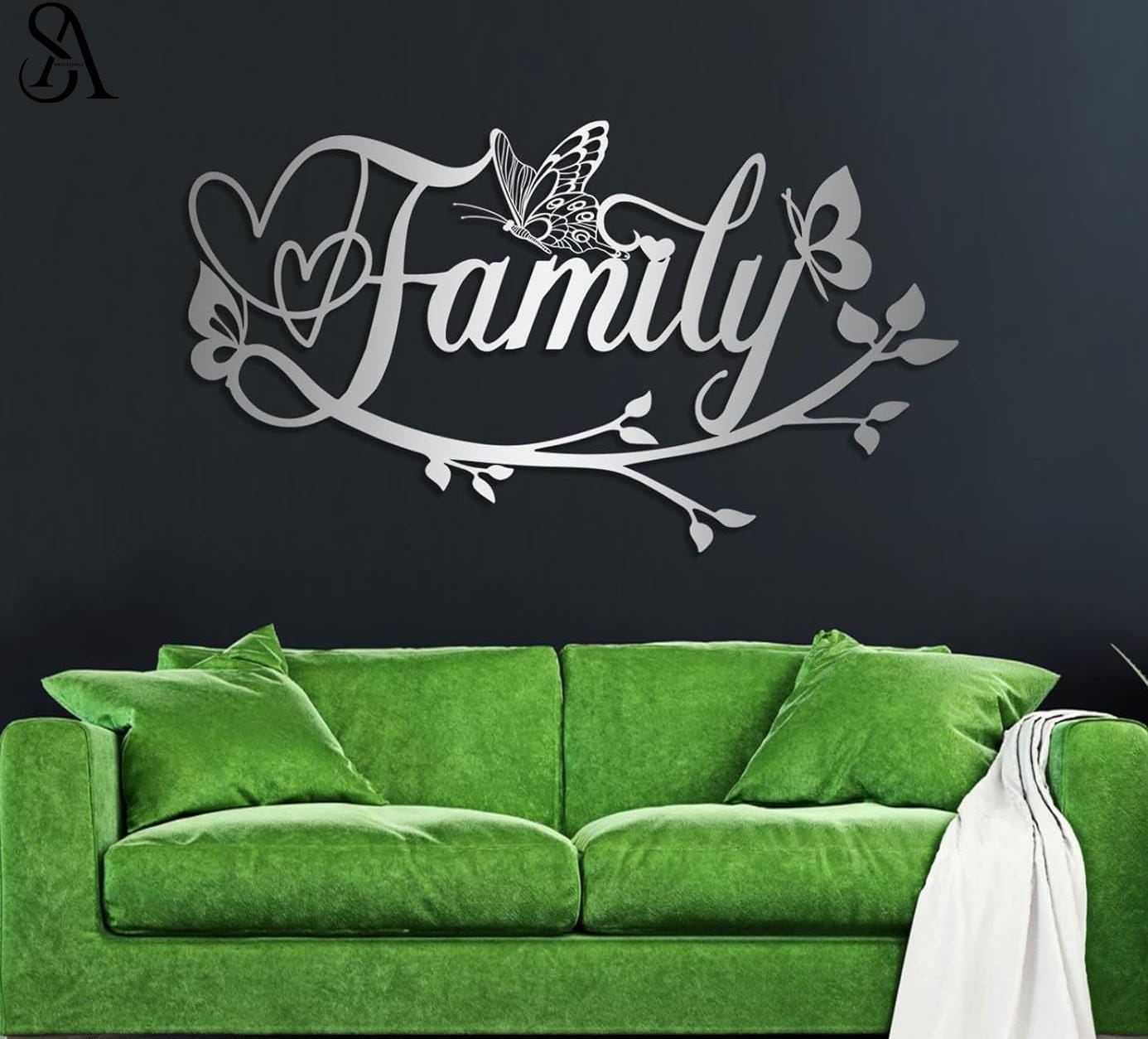 Family Metal Wall Art – Black Word Sign With Heart, Butterfly & Branch ...