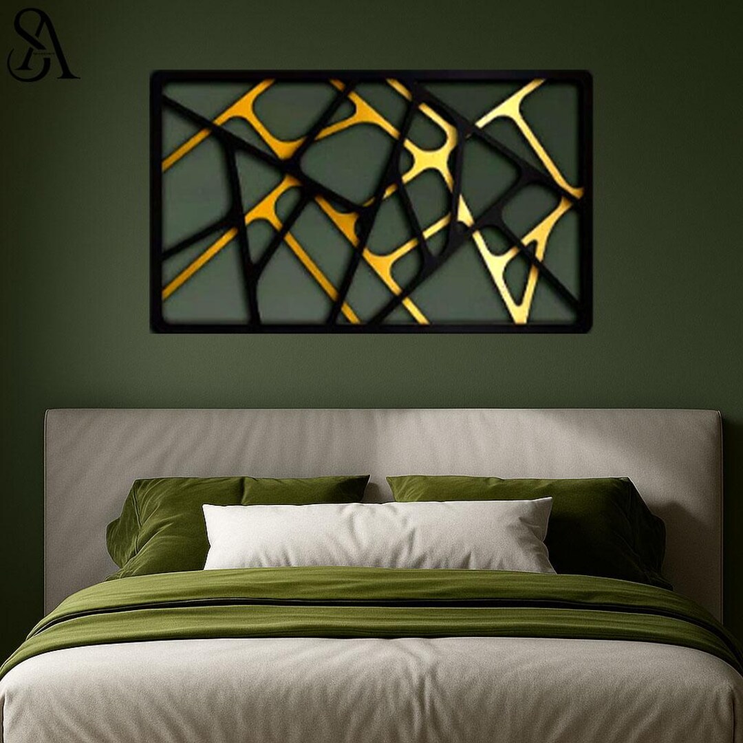 Modern Abstract Metal Wall Art, Black and Gold Geometric Wall Decor ...