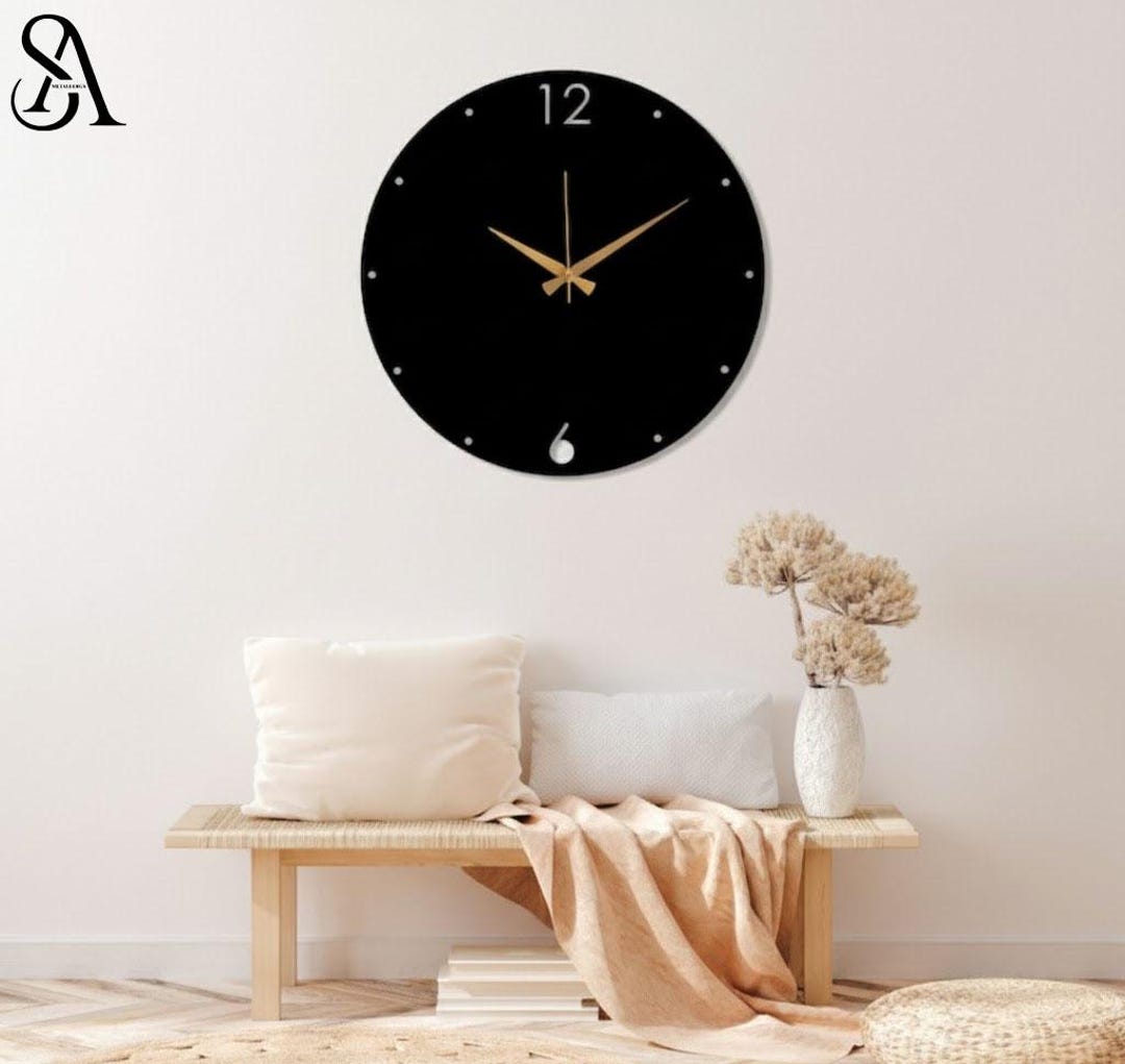 Modern Metal Wall Clock – Minimalist Black Large Clock With Gold Hands ...