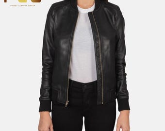 Handmade Lambskin Leather Bomber Jacket: Women's Moto Biker Outerwear