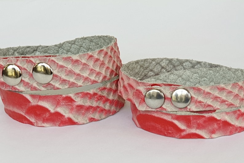 Double  Wrap Leather  Bracelet Snaskin Texture Genuine Leather Red and White Embossed  Leather