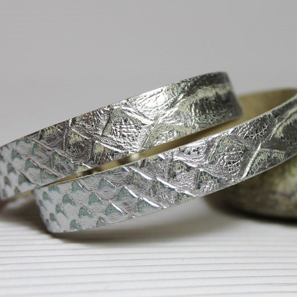 SALE, Silver  and Mint Snakeskin Print  Leather Narrow Double  Wrap  Bracelet