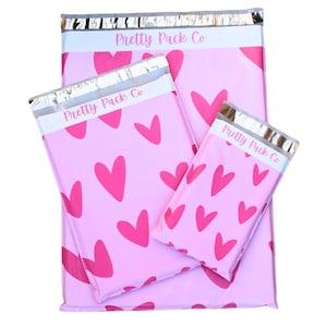 25 - 14.5 x 19&quot; Pink Hearts Poly Mailers, Boutique Mailers, Shipping Bag, Mailing Bag, Cute Poly Mailers, Self Seal, Boutique Envelope