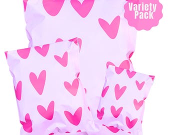 50 Each Size Heart Print Poly Mailers 6x9" - Boutique Shipping Bags - 150 Pack