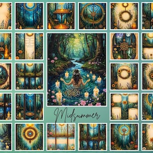 Midsummer Junk Journal Digital Papers Bundle Moon and Sunflower aquarel Wall Art Crafts Persoonlijk en commercieel gebruik Door Van Gogh geïnspireerd