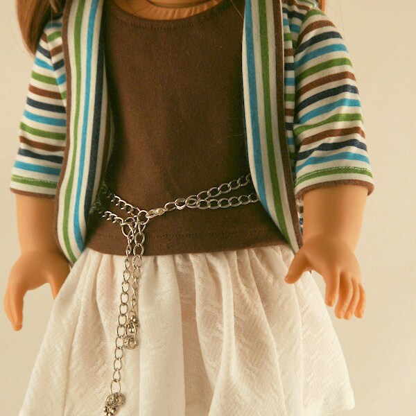 American Girl Doll Clothes - Stripe Jacket, White Knit Skirt, Brown Tank, and Chain Belt