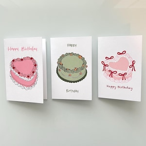 Mini collection de gâteaux vintage | Jeu de 3 cartes | Carte de joyeux anniversaire | Mini carte de voeux | Paquet de cartes de voeux | Étiquettes-cadeaux | Gâteau d'anniversaire