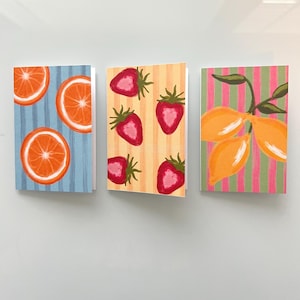 Colección de mini tarjetas de felicitación con frutas / Juego de 3 tarjetas / Juego de mini tarjetas de felicitación / Mini tarjeta de regalo / Tarjeta para cualquier ocasión / Etiquetas de regalo / Tarjeta de frutas