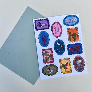 Biglietto d'auguri con francobollo carino / Biglietto di laurea / Biglietto ispirato ai viaggi per i viaggiatori / Biglietto di incoraggiamento o di addio / Biglietti d'auguri con l'avventura che ti aspetta