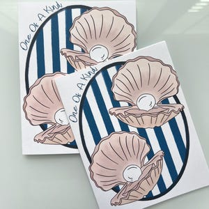 Carte de voeux unique en son genre |  à motif perle et huître uniques | d'encouragement, d'amitié, d'amour | Blanc à l'intérieur | Carte d'anniversaire