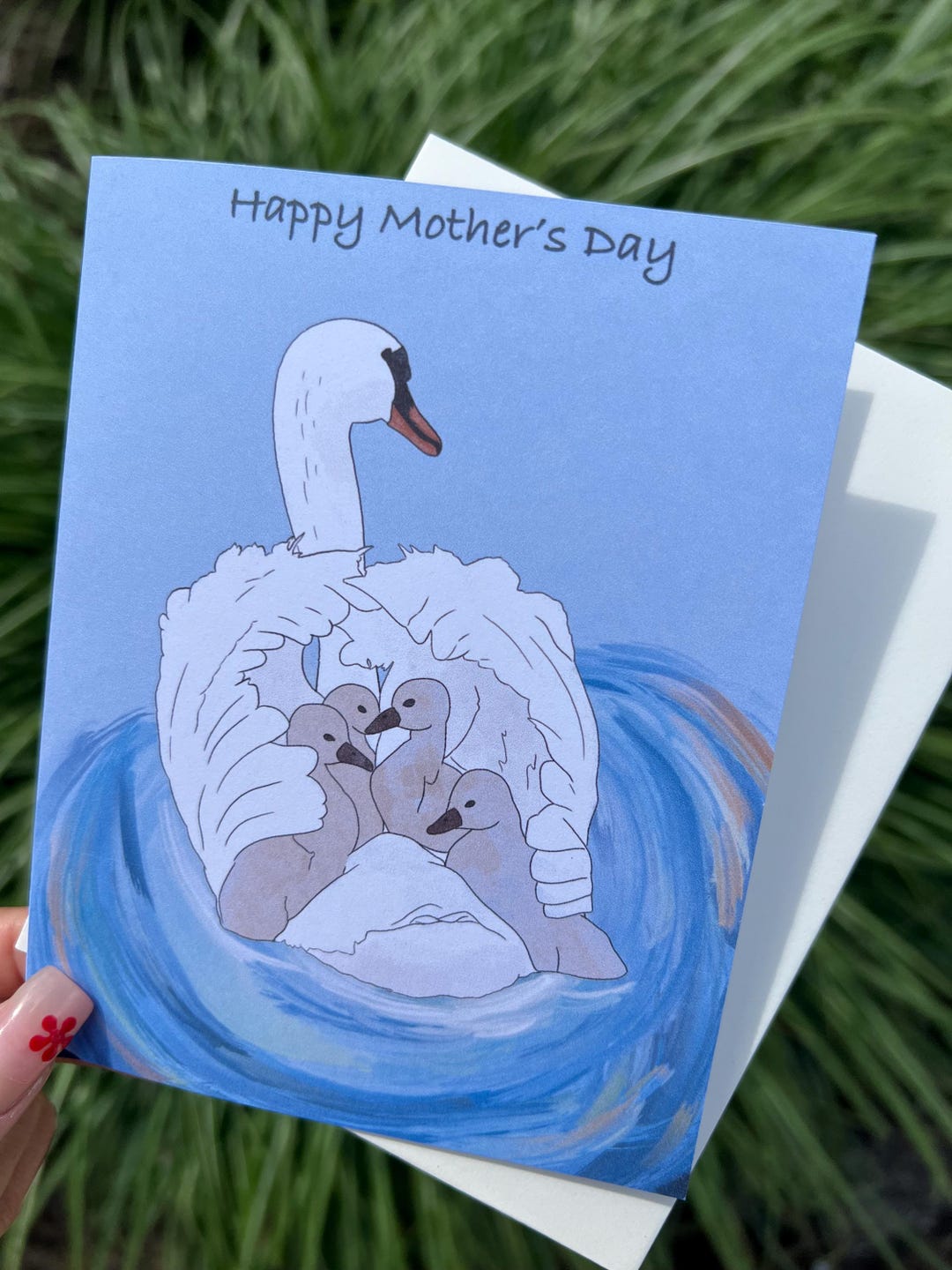 Swan Mother’s Day Card Swan With Baby Cygnets on Back | Cute Animal Mom ...