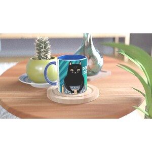 Funny Halloween Ouija Cat Mug/Halloween Mug with Colored Inner Rim