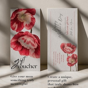 Bon cadeau fête des mères carte fleur rouge cadeau numérique modèle modifiable Canva beau rouge beau coupon imprimable maman impression billet maison