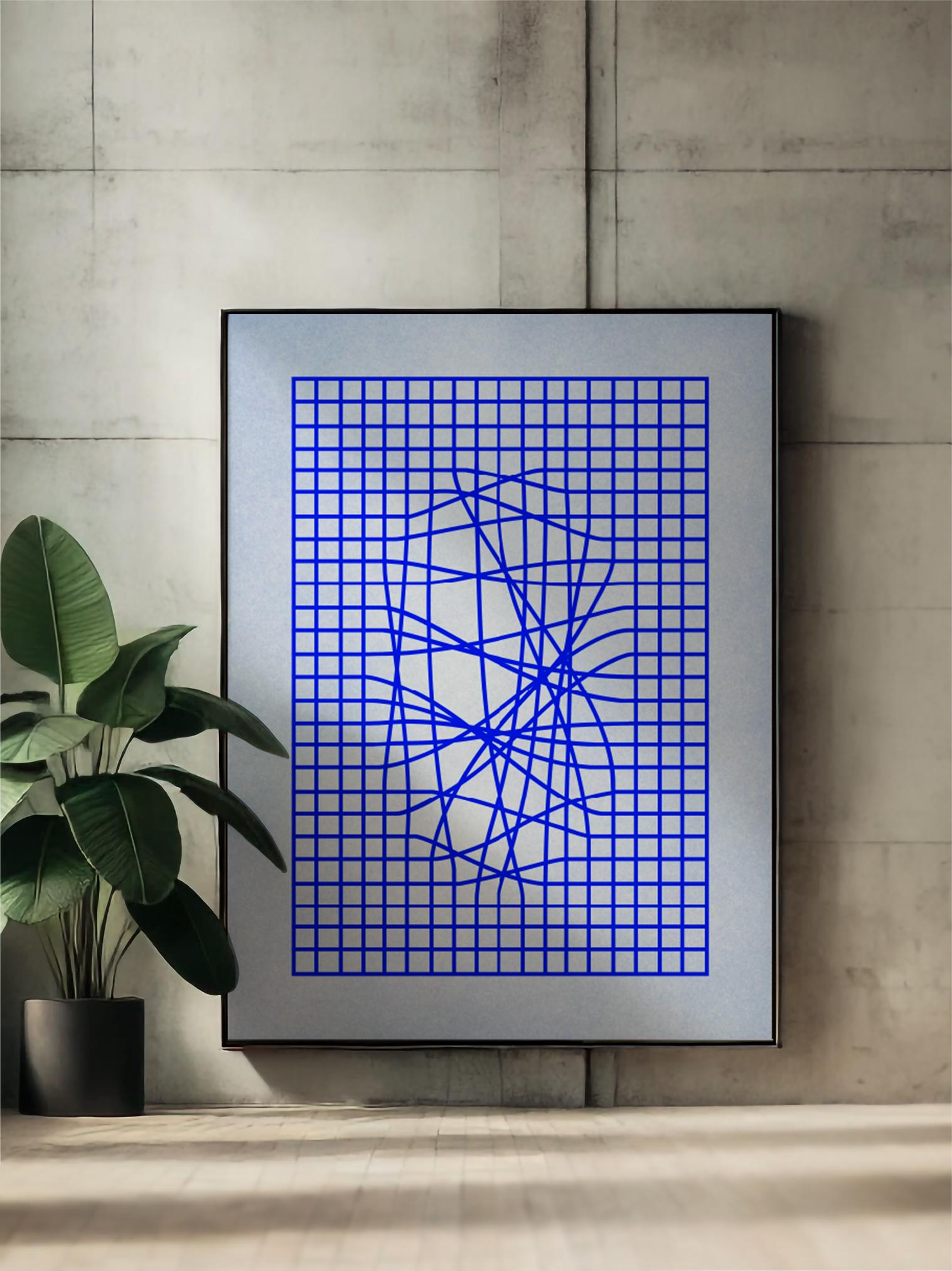 Blue Parametric Grid Poster: Visual Code Modern Math Art (digital ...
