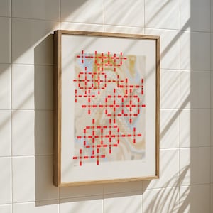 Red Modern Grid Pattern Artwork Geometric Nordic Minimal Poster Patch Work Woven Texture Color Block Print Golden Tiles Scandi Download