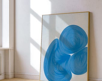 Bright Blue Fluid Lineart Scandi Abstract Organic Shapes Contemporary Poster Modern Curve Minimalistic Motion Statement  Printable Download