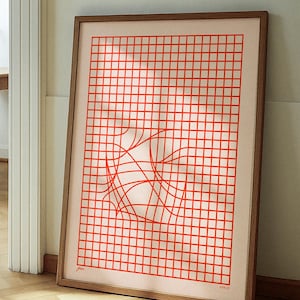Red Optical Illusion Line Wall Art Visual Code Printable Poster Parametric Techno Minimalist Digital Print Math Grid Geometric Scandinavian