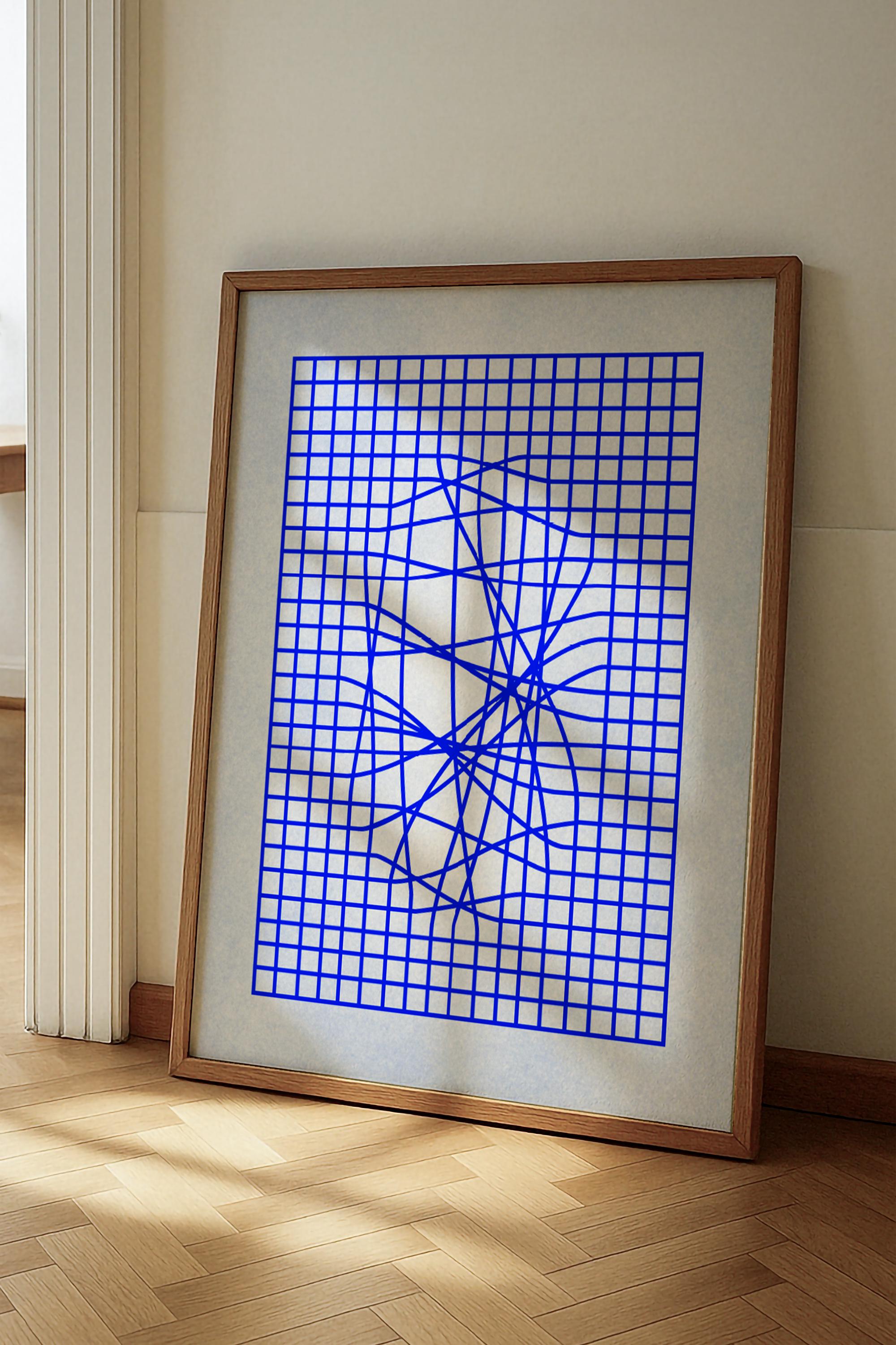 Blue Parametric Grid Poster: Visual Code Modern Math Art (digital ...