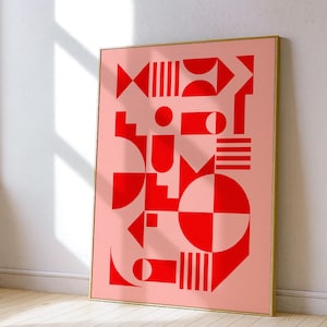 Bold Red Bauhaus Style Statement Wall Art Geometric Monochrome Scandi Poster Midcentury Modern Basic Shape Minimalistic Digital Download