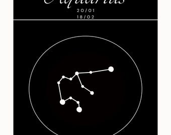 Custom Zodiac Constellation Print | Personalized Star Sign Wall Art | Modern Black & White Astrology Poster | Digital Download Gift