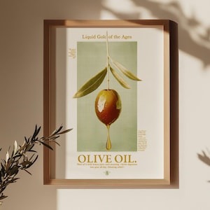 Stampa poster olio d'oliva per arredamento cucina Poster alimentare Arte per la casa sana Stampa poster olio d'oliva Decorazione minimalista per sala da pranzo Arte Olio d'oliva