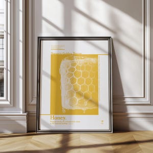 Poster minimalista di miele per l'arredamento della cucina Arte alimentare sana per poster per la casa Stampa bitmap monocromatica Arte nutriente per l'arredamento della cucina sana