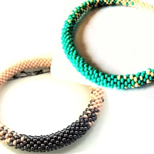 Glass Bead Bracelets Turquoise-Creme Red Green Roll-on Crochet Bangles All sizes Handcrafted Beadwork - Nepali Style Jewelry Woman Best Gift