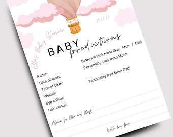 Karta przewidywań na Baby Shower | Spersonalizowana wersja do druku | Edytowalny szablon cyfrowy | Aktywność na Baby Shower | Różowa dziewczynka | Natychmiastowe pobranie