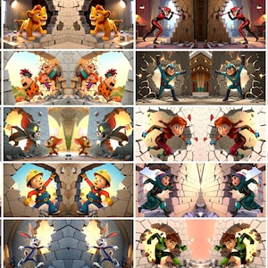 3D Cartoon-Becher-Wraps Digitaler Download - 20 klassische und neue Designs, perfekt für 11oz- und 15oz-Tassen, 20 einzigartige Designs, sofort druckbare Kunst