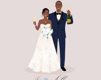Custom Wedding Portrait: Champagne Toast, Personalized Art Print Guestbook