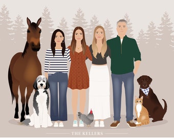 Custom family Portrait digital illustration