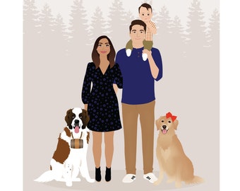 Personalized family portrait, custom people drawing, portrait with faces