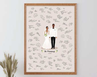 Wedding Guest Book Alternative, bride and groom portrait poster for guest signing