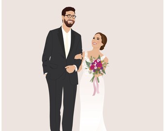 Wedding Portrait, paper anniversary gift, personalized gift for her