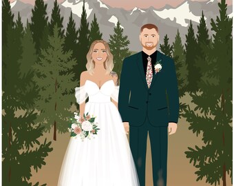 Wedding Portrait, Couple drawing, paper anniversary gift, Valentine