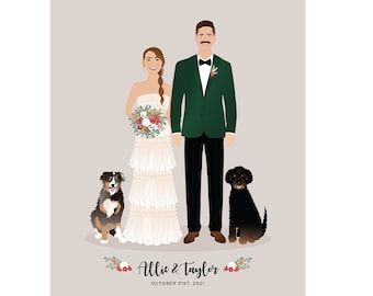 Custom Couple Portrait, Personalized Wedding Gift, Couples Gift, Wedding Illustration Print, Anniversary, Engagement